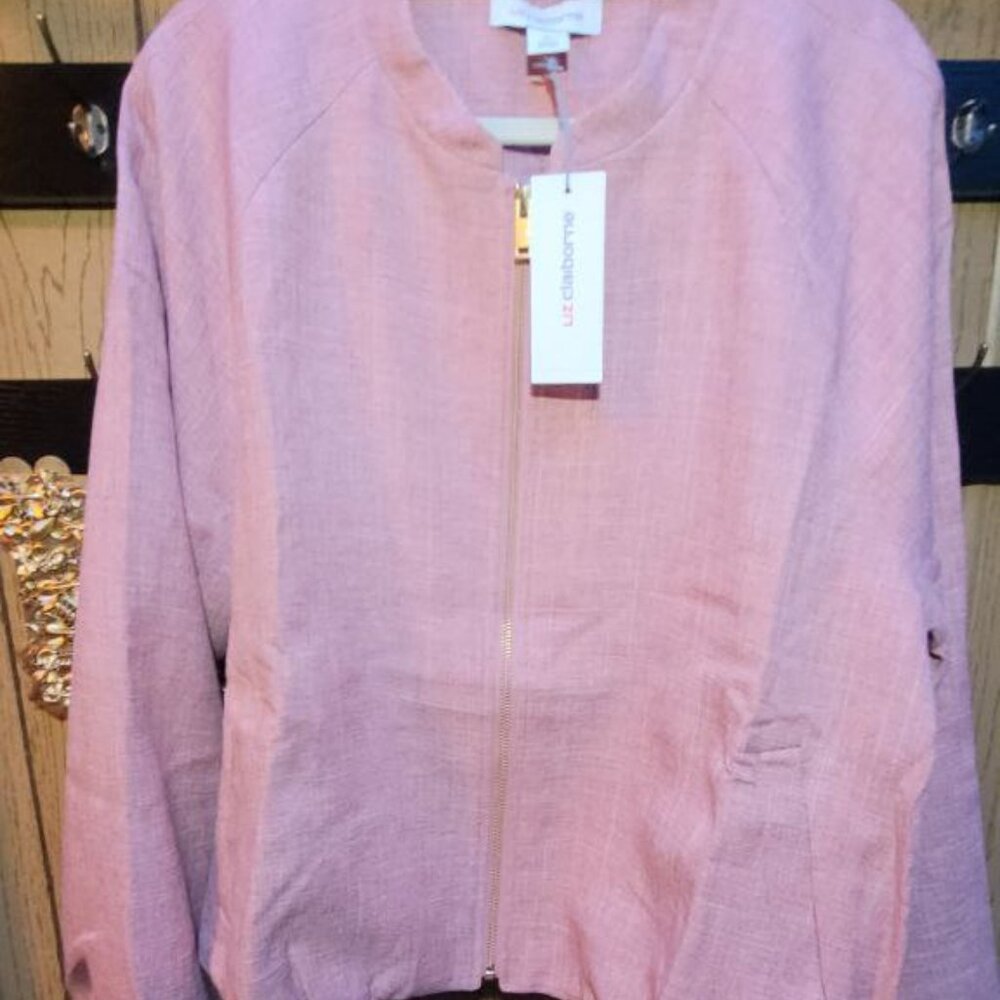 Liz Claiborne Linen Blend Zip Up Jacket Pink Women’s XL NWT
